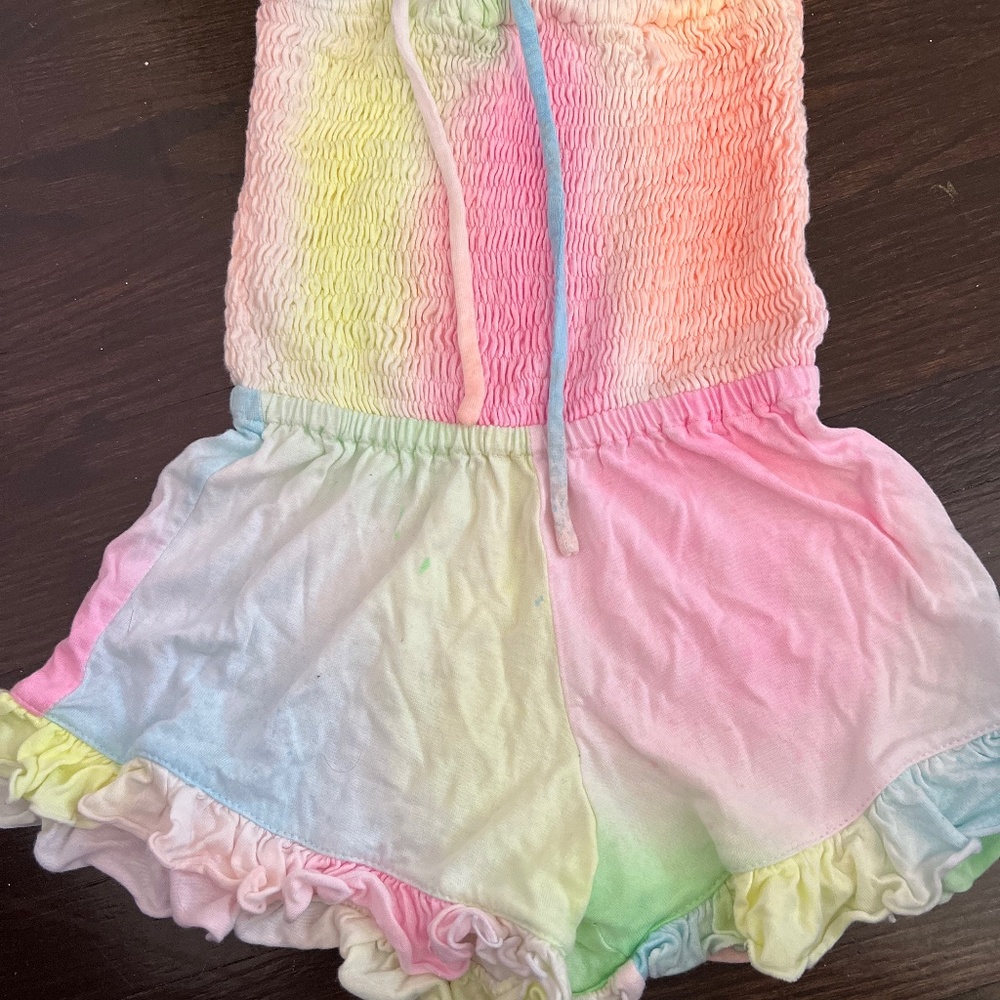 Girls tie dye romper with ruffle